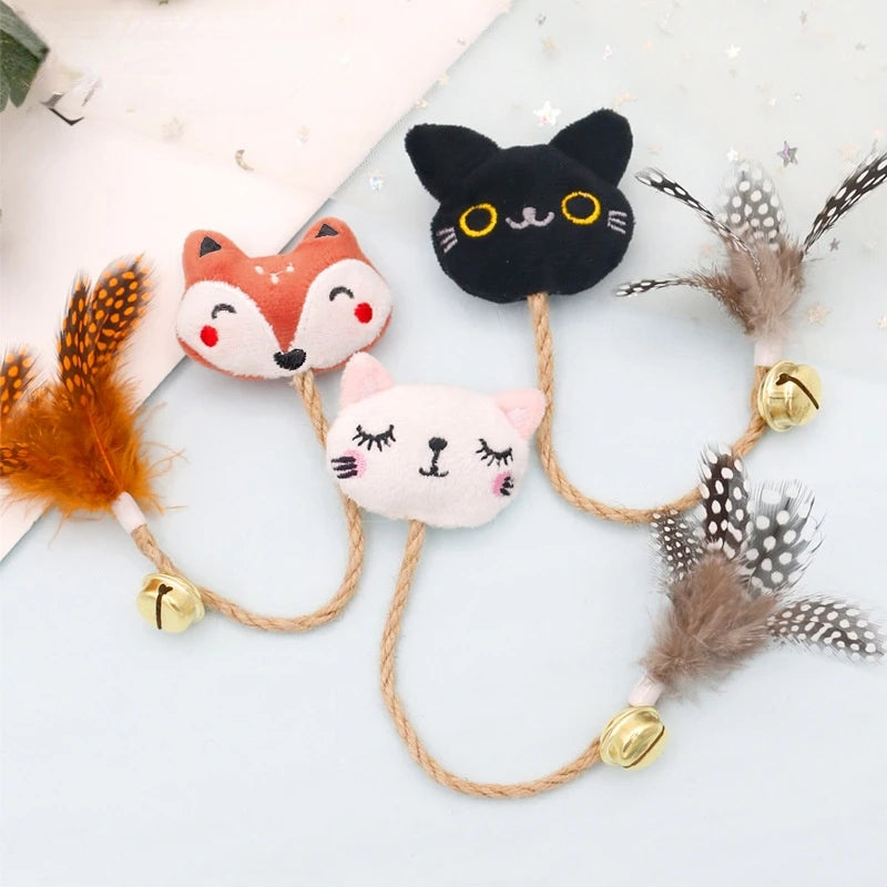 Feather Bell Cat Toy with Catnip – Animal Shape Molar Rod & Hemp Rope Chew Toy
