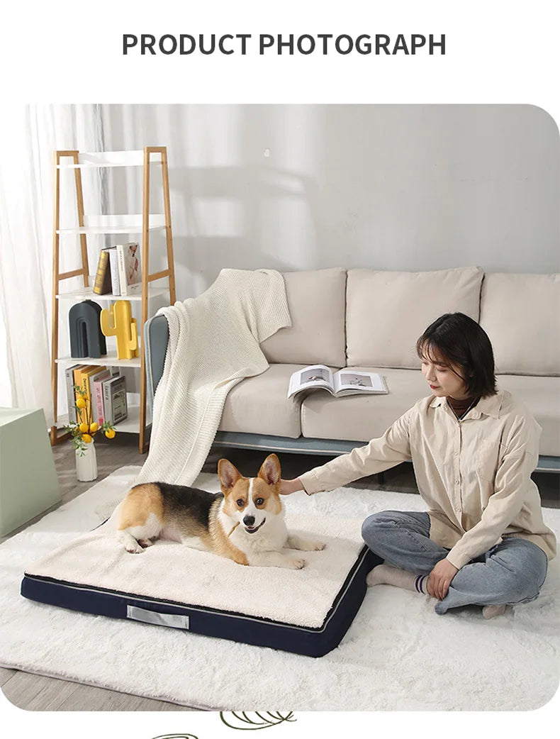 Large Elastic Sponge Dog Bed – All-Season Washable Pet Sofa Mat for Medium & Large Dogs, Cat Cushion Nest with Non-Slip Base