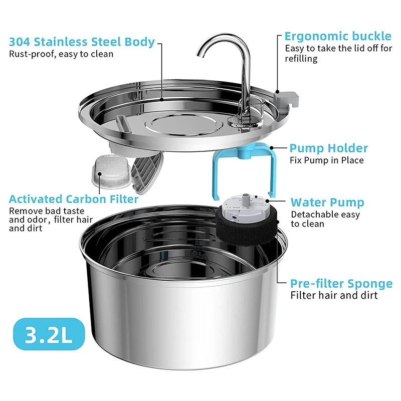 🐾 Replacement Filters for Stainless Steel Cat Water Fountain – Activated Carbon & Sponge Elements