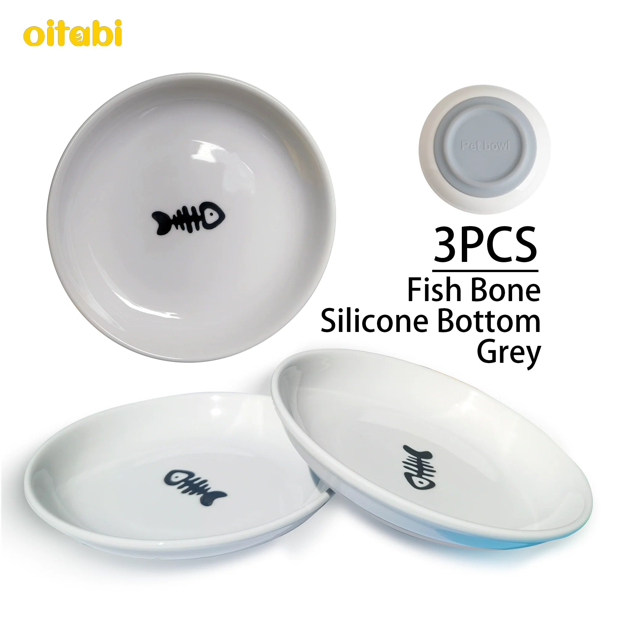 🐾 Oitabi 3PCS No-Spill Cat Bowl Set – Shallow Ceramic Dishes for Cats & Kittens