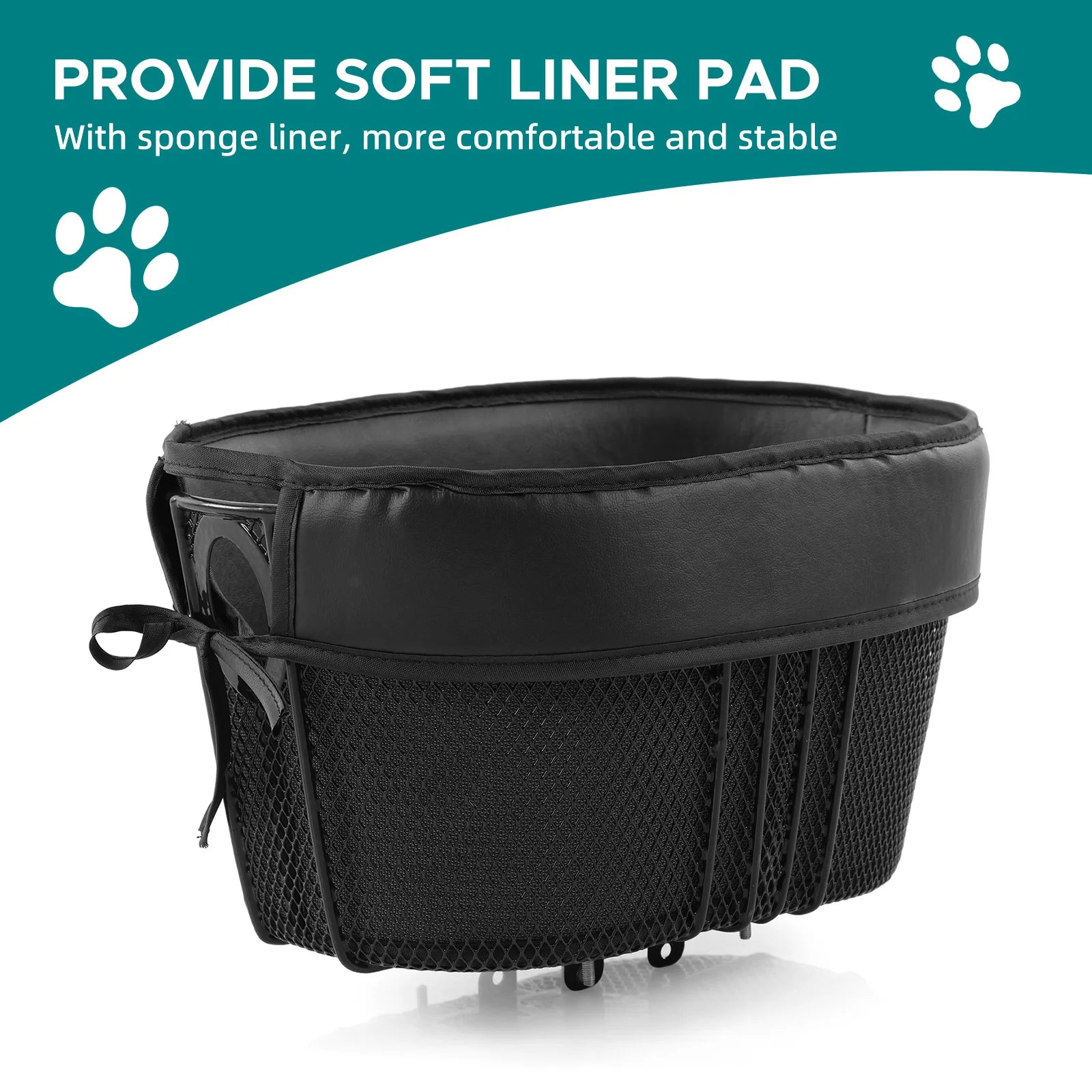 Dog Bike Basket – Portable Front Mount Pet Carrier for Bike with Sponge Liner & Safety Strap for Small Dogs & Cats