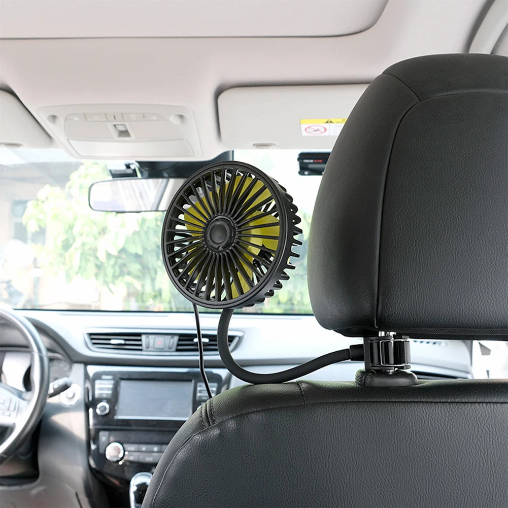 Car Air Cooling Fan – USB Powered Back Seat Fan with 3-Speed Wind Adjustment & 5 ABS Fan Blades