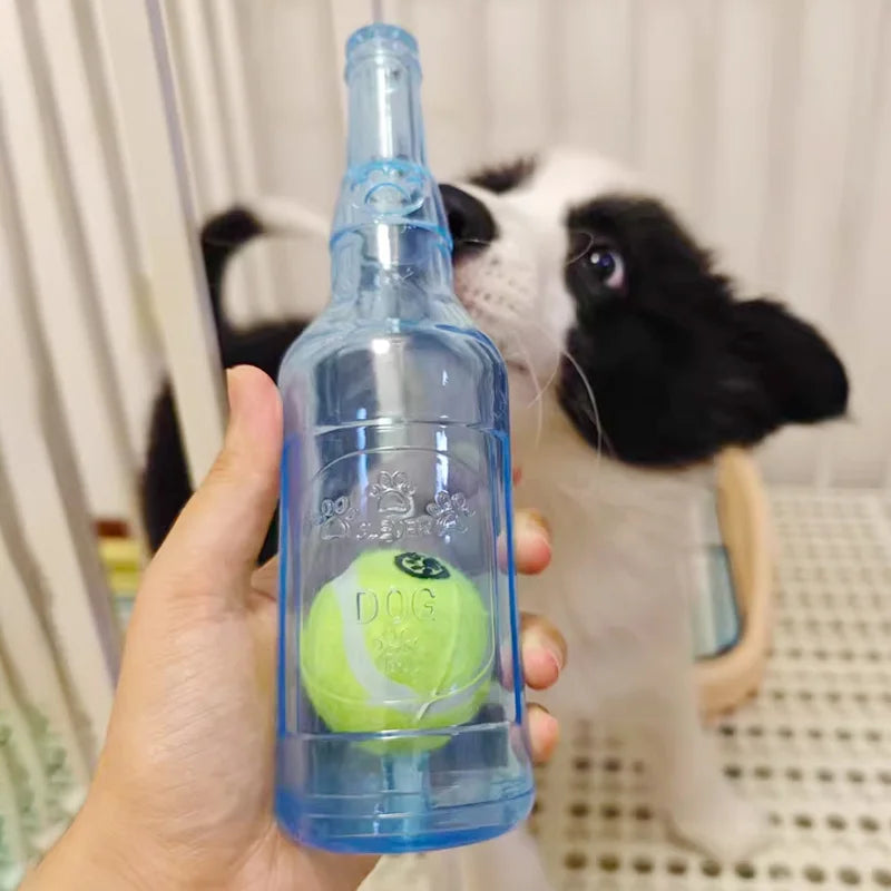 Dog Chew Toy – Bite-Resistant Beer Bottle with Tennis Ball | Squeaky Interactive Puppy Teeth Grinding Toy