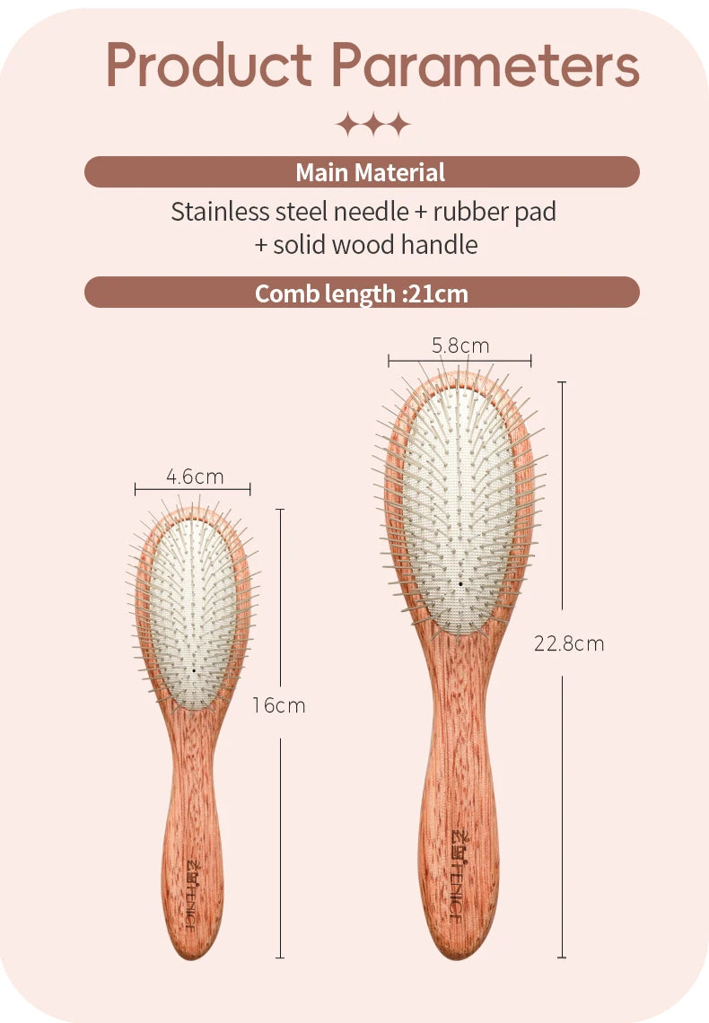 Fenice Wooden Handle Pet Comb – Professional Dog & Cat Grooming Hair Remover Brush