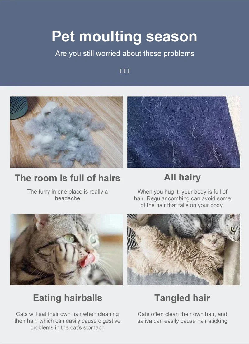 Pet Hair Remover Brush 🐾 Grooming Comb for Long-Haired Dogs & Cats