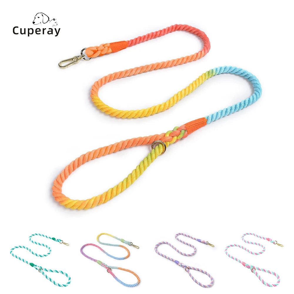 Hand-Woven Gradient Dog Leash – Multi-Function Cotton Rope Lead for Outdoor Walking & Training
