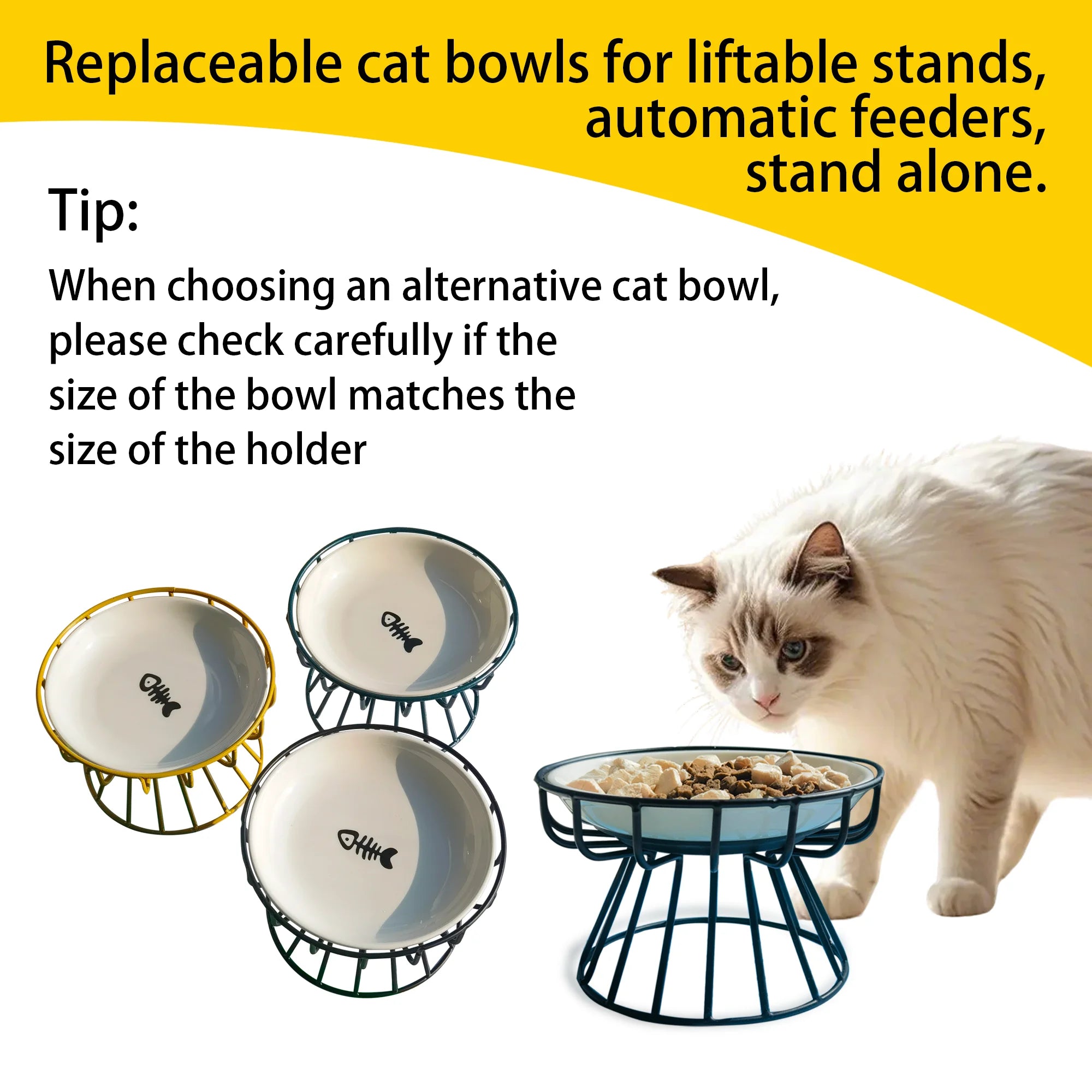 🐾 Oitabi 3PCS No-Spill Cat Bowl Set – Shallow Ceramic Dishes for Cats & Kittens