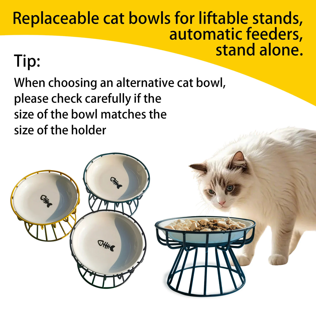 🐾 Oitabi 3PCS No-Spill Cat Bowl Set – Shallow Ceramic Dishes for Cats & Kittens