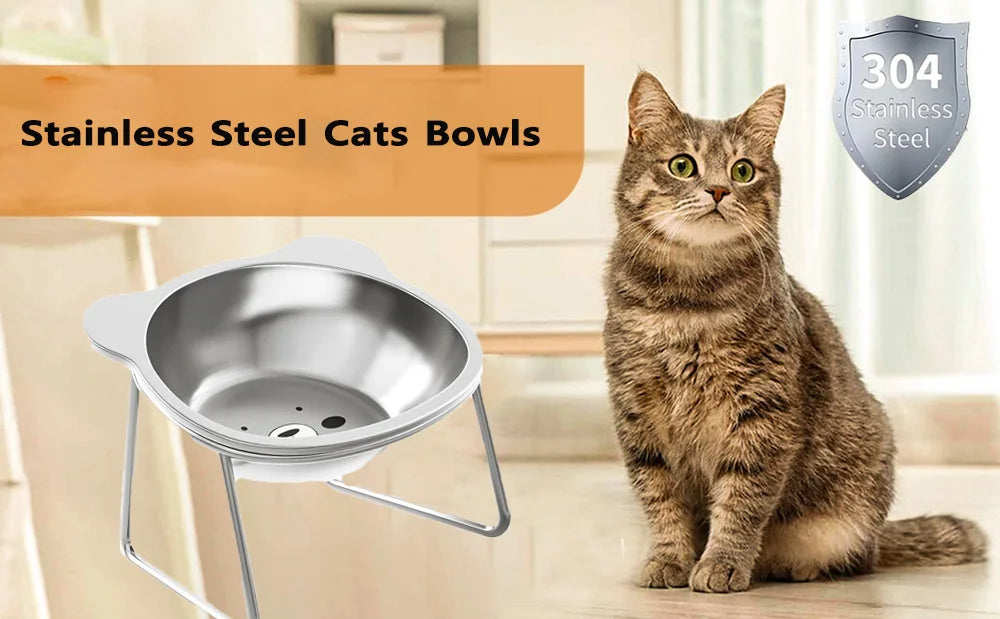 Stainless Steel Cat Food Bowl with Metal Stand