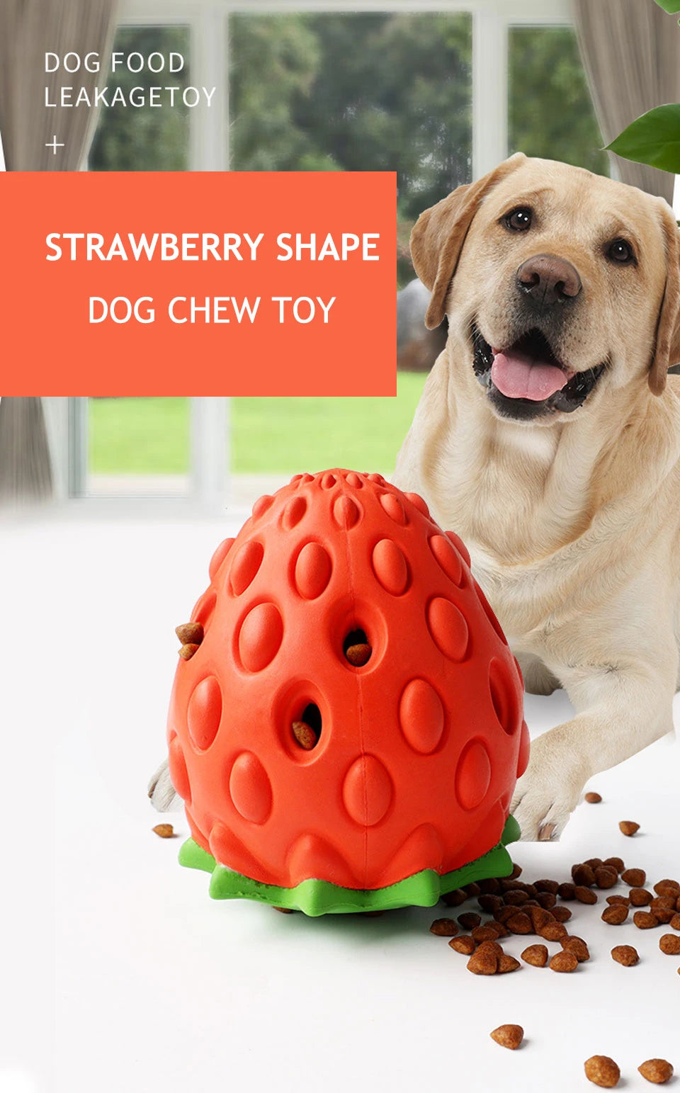 DualPet Strawberry-Shaped Dog Chew Toy – Durable Rubber Food Dispenser for Interactive Play