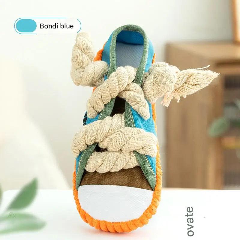 Dog Slippers Shape Squeaky Chew Toy with Cotton Rope – Bite Resistant & Teeth Grinding Pet Toy
