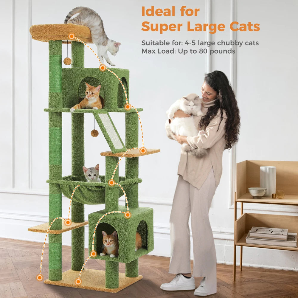 🛋️ 180cm Large Cat Tree Tower – Multi-Level Indoor Cat Furniture with Hammock, Sisal Scratching Posts & Cozy Perches