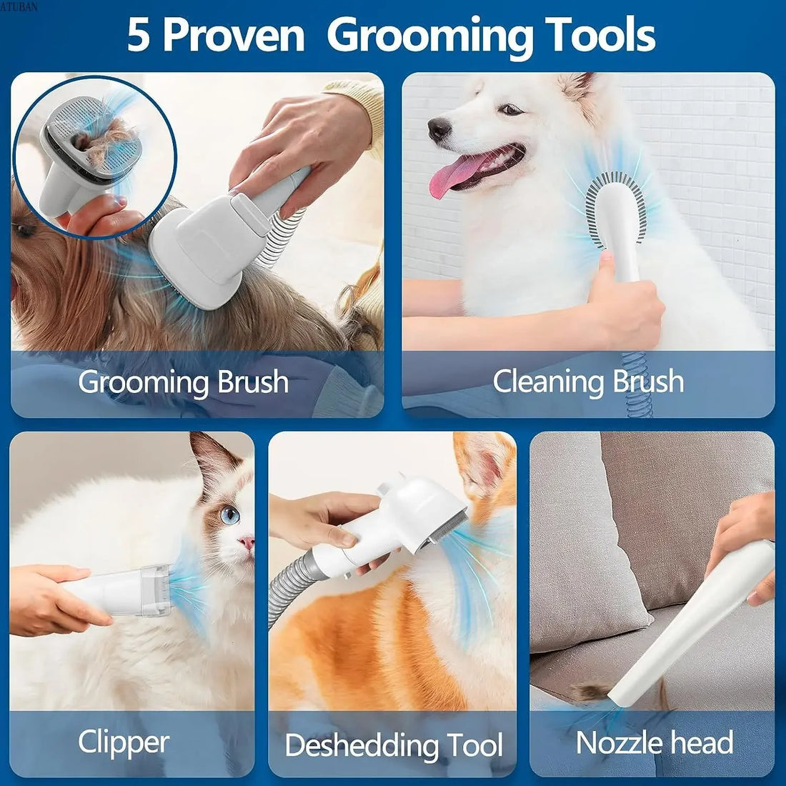 Dog Grooming Vacuum 🐶 2.3L Pet Hair Remover & Grooming Kit