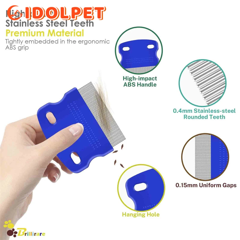 Flea Comb 4Pcs Set – Durable High-Strength Teeth Pet Grooming Combs for Dogs & Cats – Tear Stain & Float Hair Remover