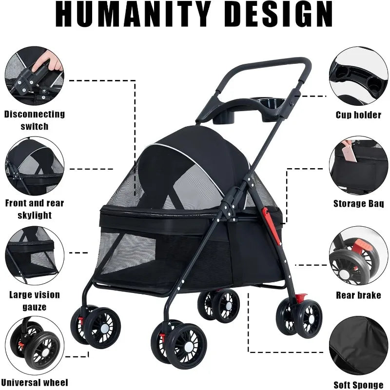 Pet Stroller for Dogs & Cats – Lightweight, Foldable, Travel-Friendly