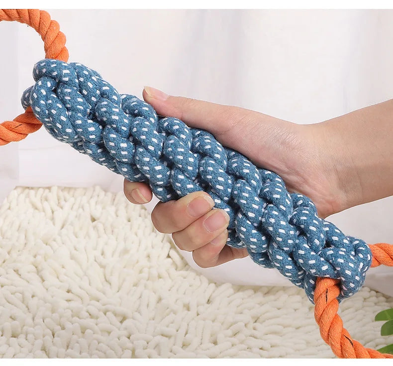 Double-Ring Chewable Cotton Knot Dog Toy – Durable Braided Rope for Teething & Dental Cleaning
