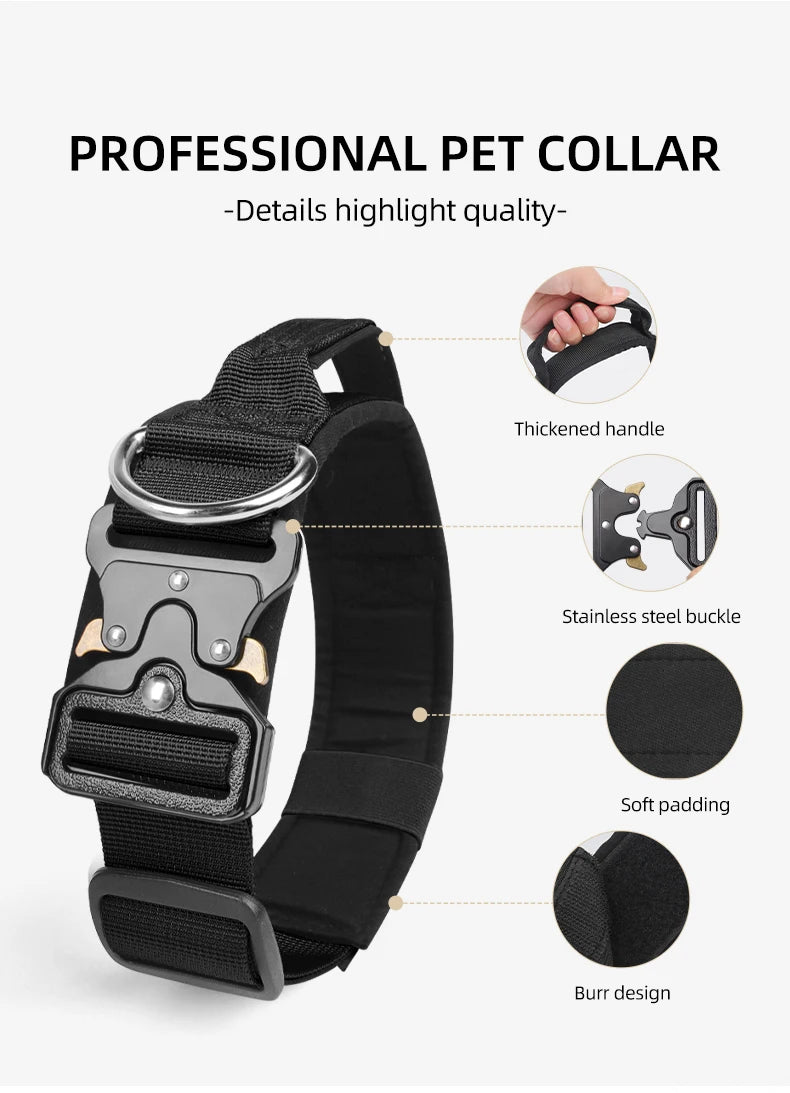 Tactical Dog Collar – Durable Outdoor Collar with Rugged Zinc Alloy Buckle & Soft Lining for Medium & Large Dogs
