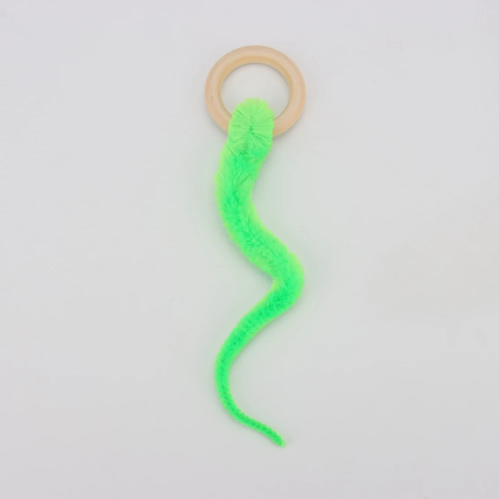 Plush Long Tail Cat Toy – Interactive Ball with Wood Ring for Training