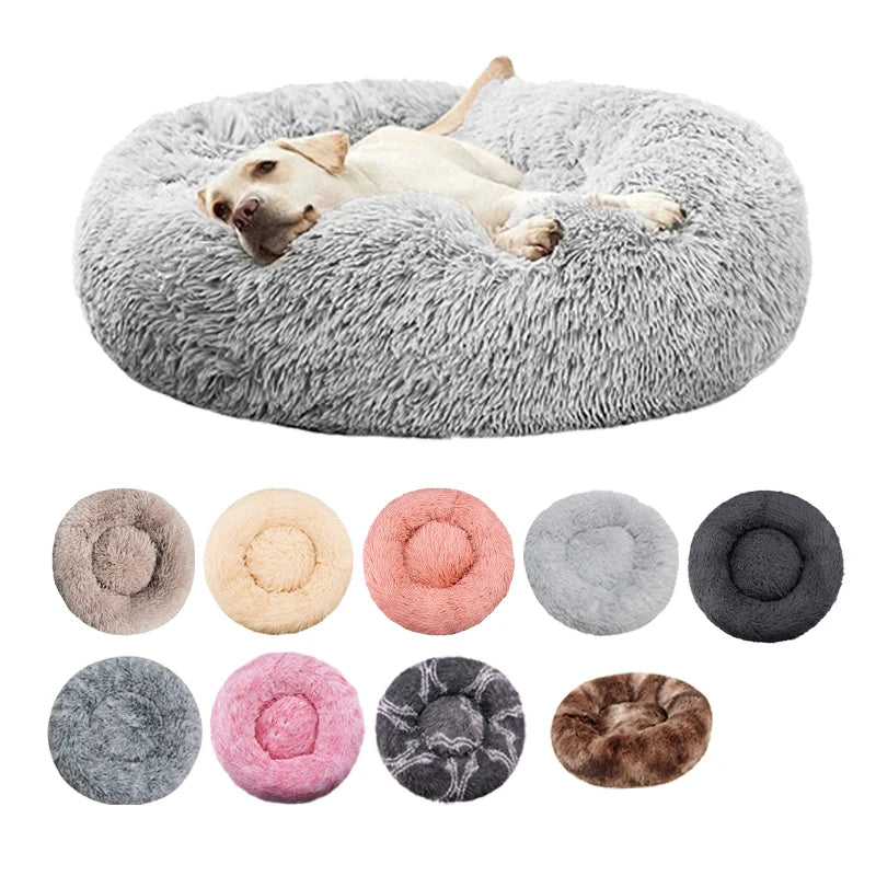 Round Plush Dog Bed – Winter Warm Washable Cat & Dog Basket Bed for Small, Medium & Large Pets