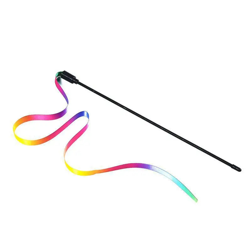 Rainbow Ribbon Cat Teaser Wand – Colorful Interactive Stick Toy for Cats