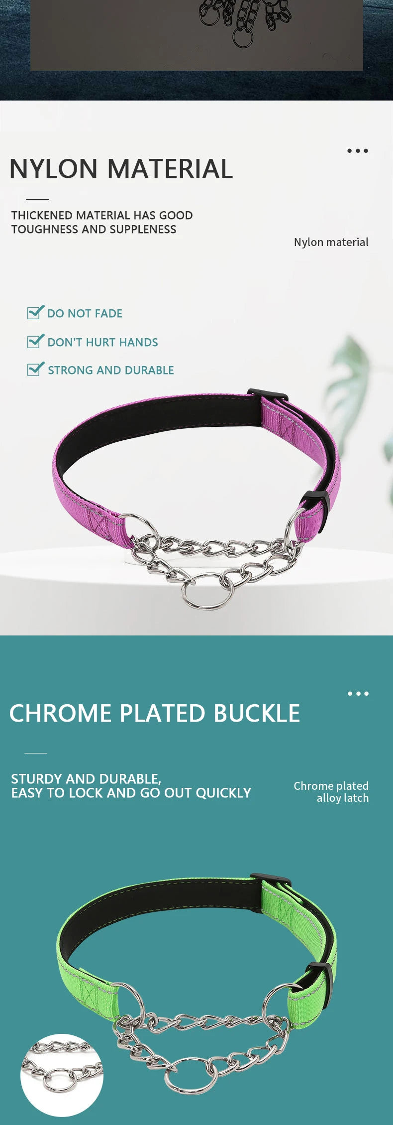 Reflective Martingale Dog Collar with Stainless Steel Chain – No Pull Training Collar for Small, Medium & Large Dogs