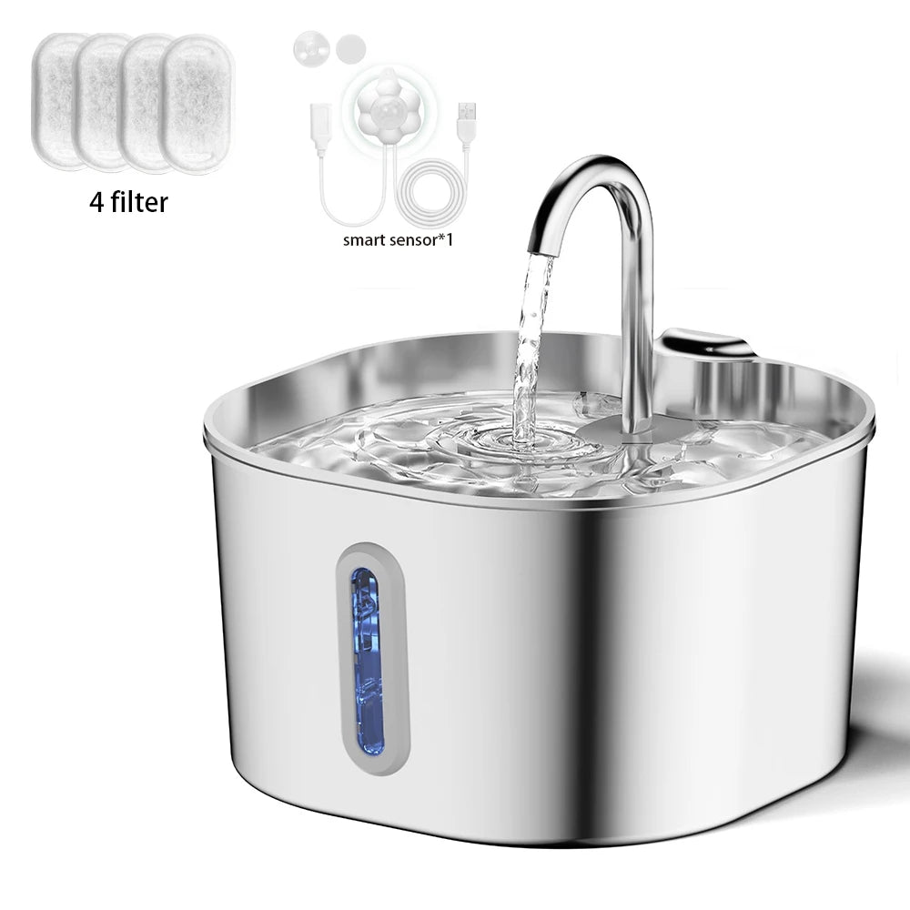 🐾 2.2L Stainless Steel Automatic Cat Water Fountain – Silent Pump & Visual Window