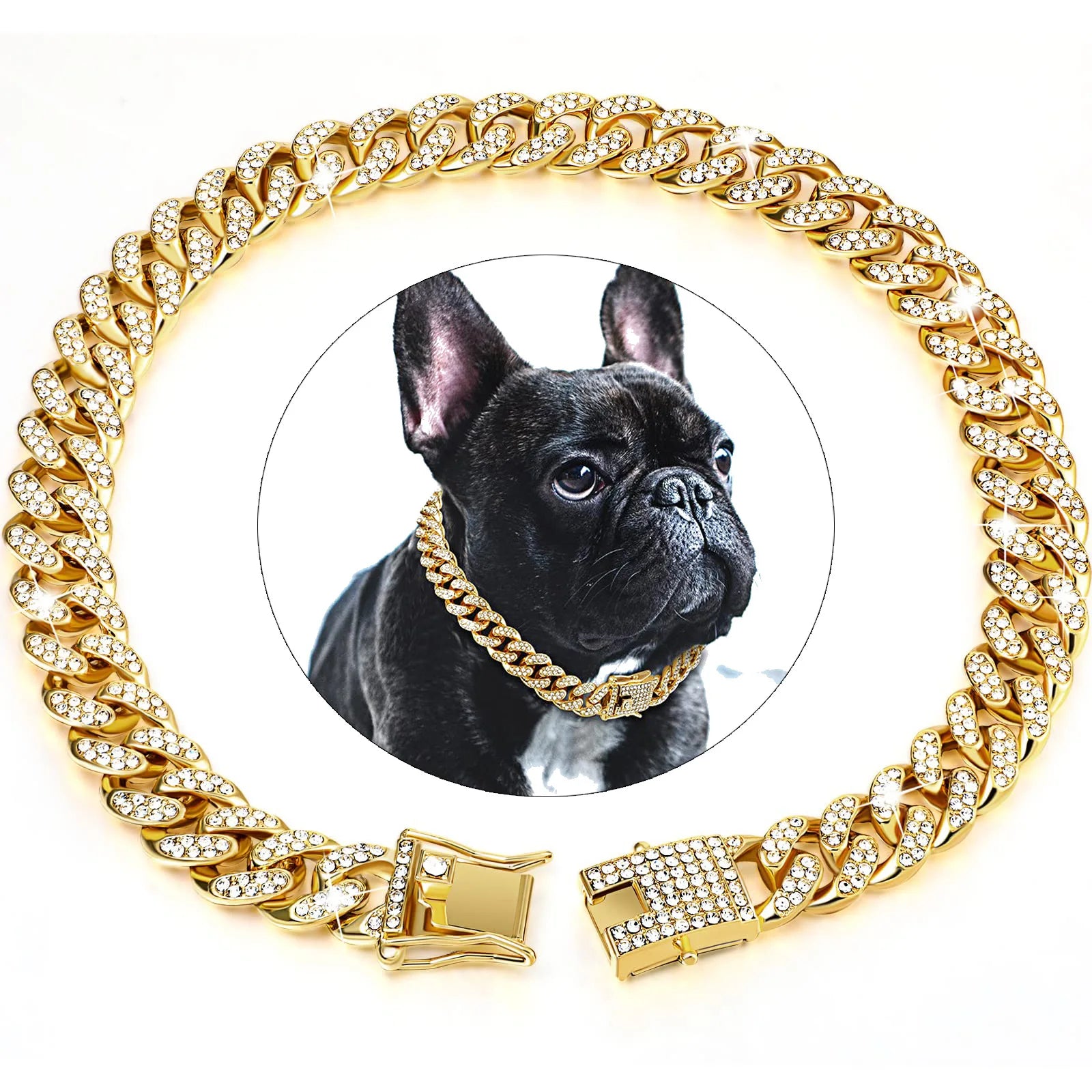 Diamond Cuban Link Dog Chain – Metal Pet Necklace for Dogs & Cats