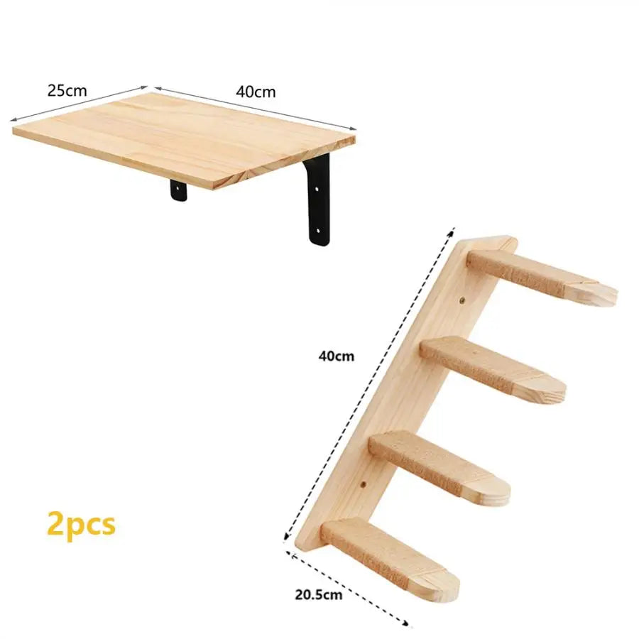 Cat Tree Wall Mounted Climbing Shelves – Wooden Hammock, Ladder & Bridge Indoor Cat Playground 🐾