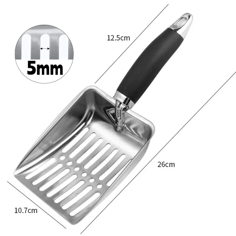 Stainless Steel Cat Litter Scoop with Rubber Handle – Durable Metal Kitty Scooper with Sturdy Mesh Filter for Easy Litter Cleaning