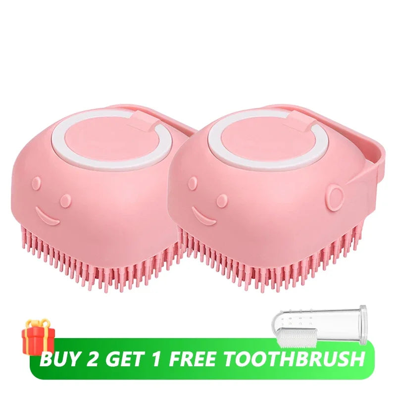 2-in-1 Dog Bathing Brush with Shampoo Dispenser – Soft Silicone Pet Massage & Grooming Brush for Dogs & Cats