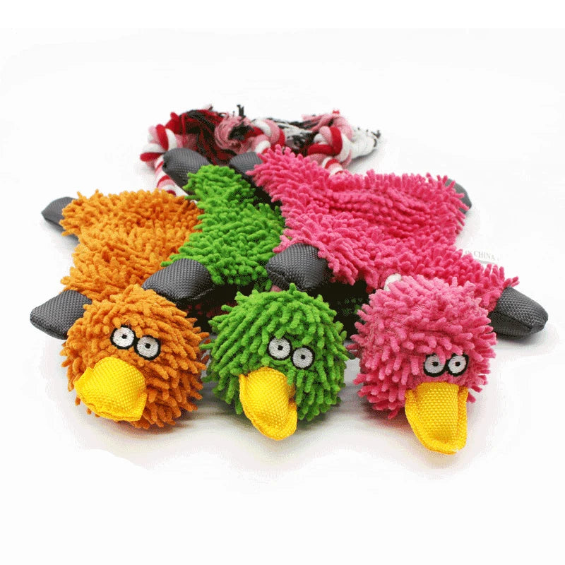 Duck Plush Dog Toy with Rope – Squeaky Training Chew for Small & Medium Dogs 🦆🐾