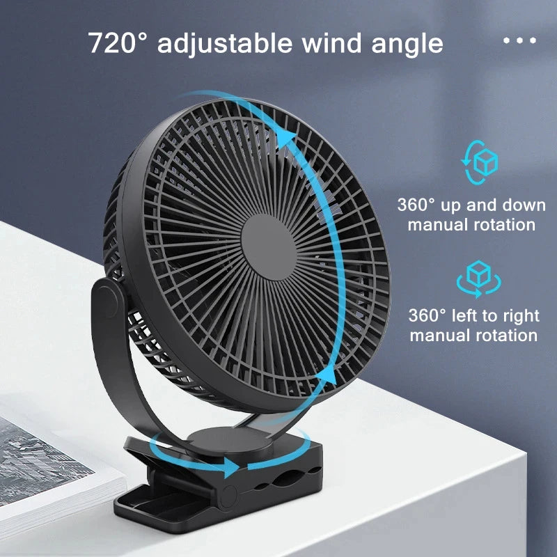 USB Charging Table & Clip Fan – 10,000mAh Battery, 4-Speed Portable Wireless Electric Ceiling Fan for Home, Travel, Outdoor Use