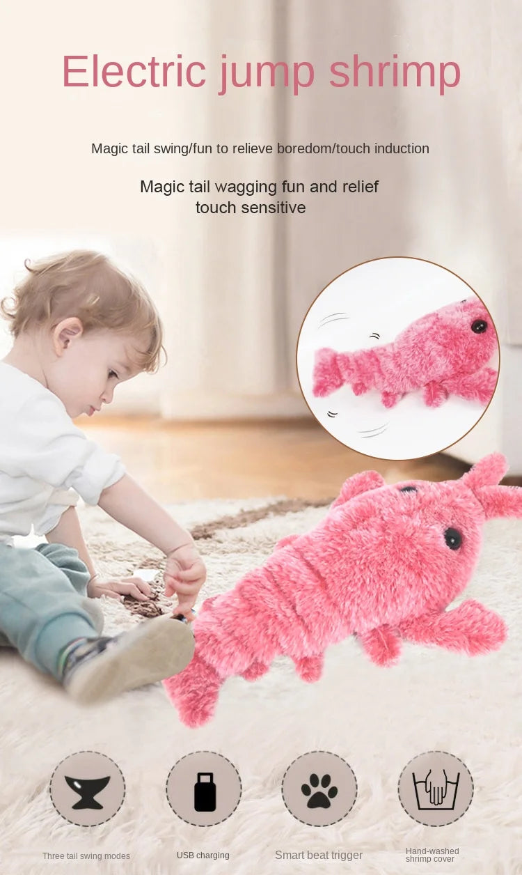 Electric Lobster Cat Toy – USB Rechargeable Interactive Jumping Shrimp Plush for Cats and Dogs, Pet Teasing Toy