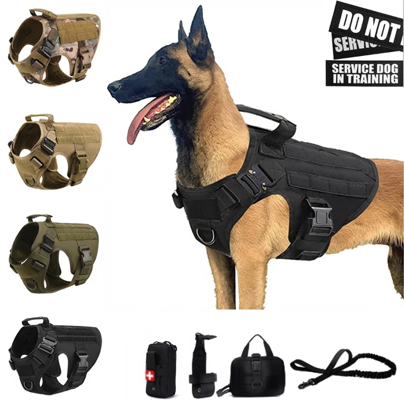 🐾 Tactical Military Dog Harness & Leash Set – All Breeds Training Vest for Outdoor Adventures