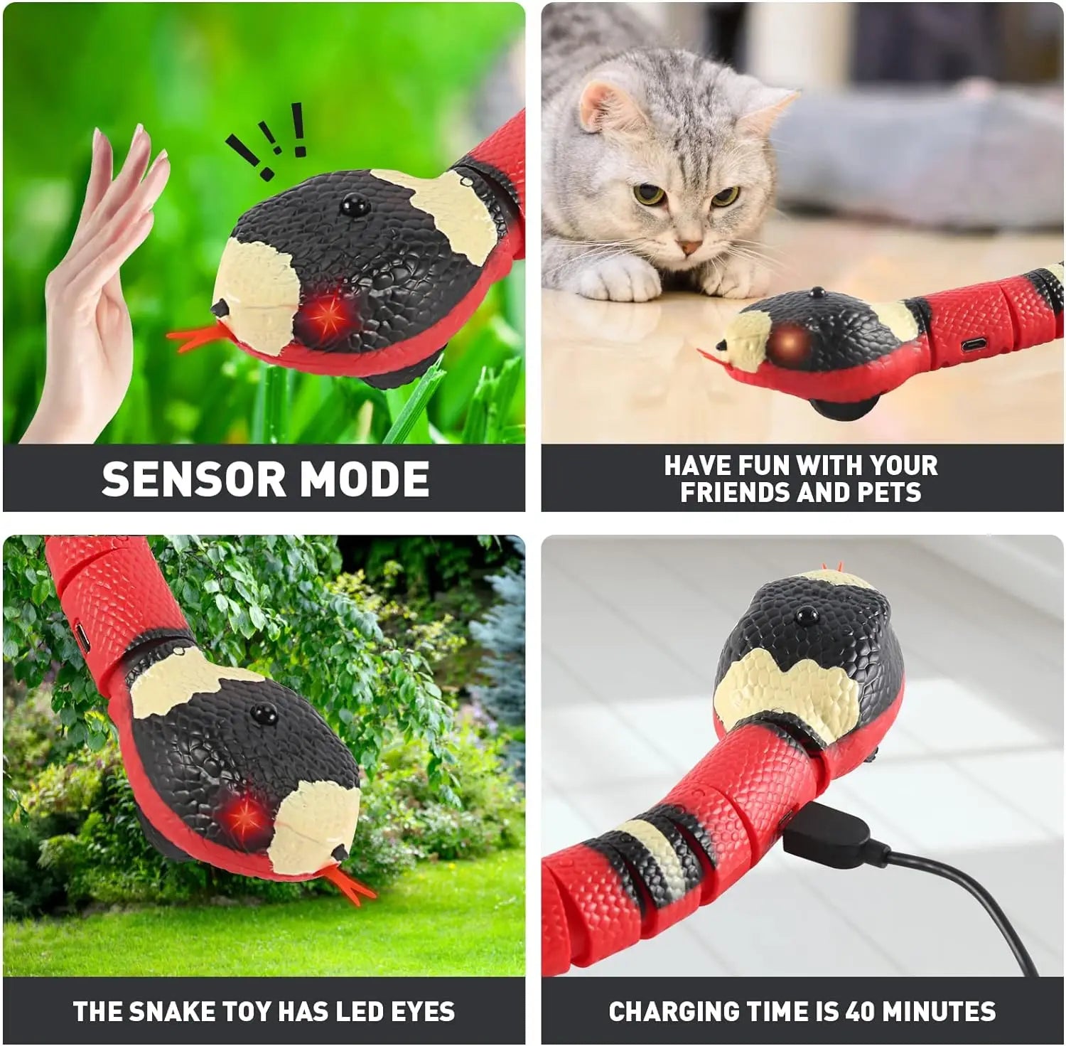 Smart Sensing Snake Cat Toy – USB Rechargeable & Interactive