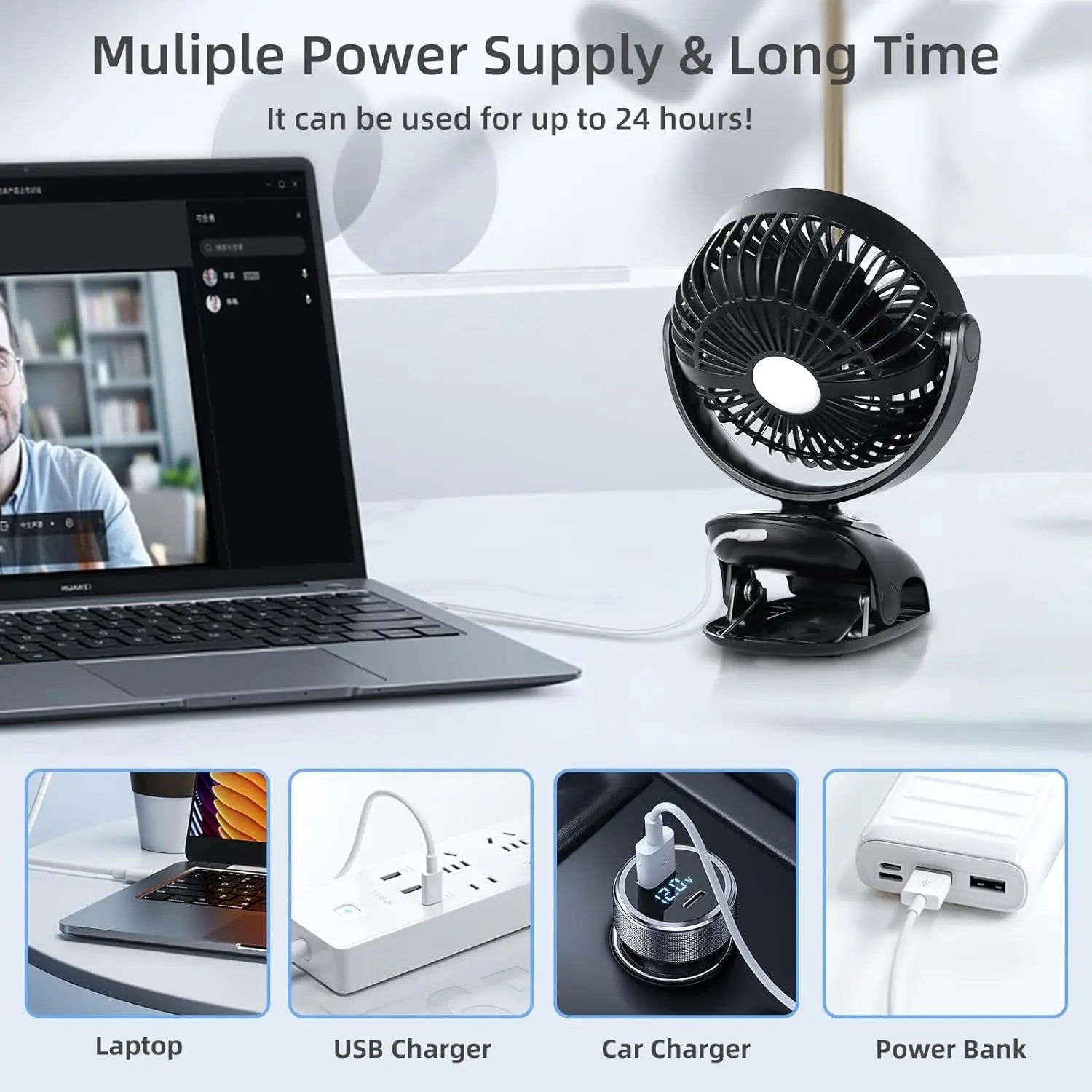 Portable USB Personal Fan for Home, Office, Travel, Bed, Stroller, Camping & Golf Cart