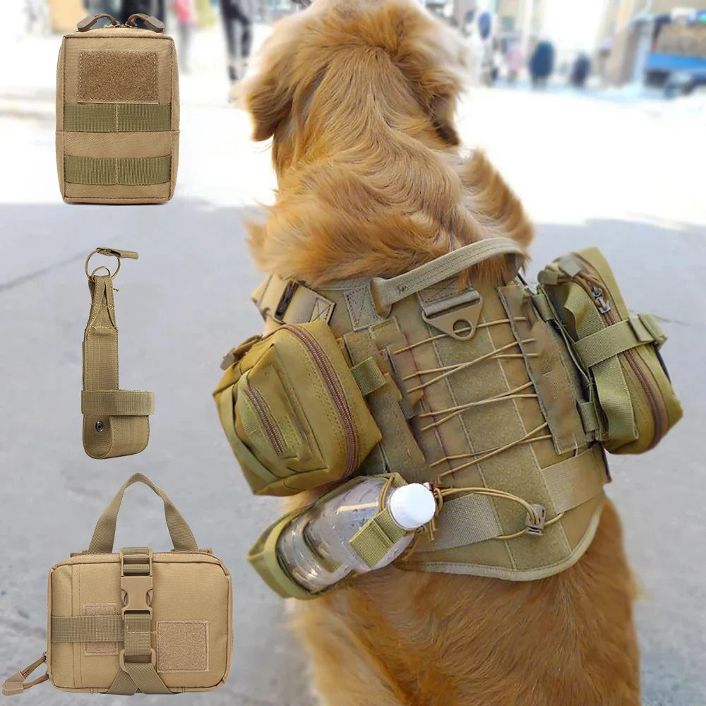 🎒 3Pcs Dog Tactical Bags Set – Molle Pouches & Bottle Holder for Harness Vests 🐾