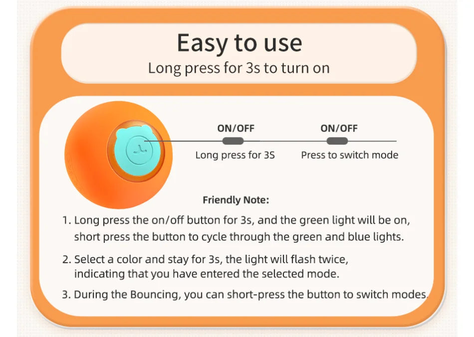 🐾 ROJECO Smart Interactive Cat Bouncing Ball – Self-Moving Electric Pet Toy for Cats & Dogs