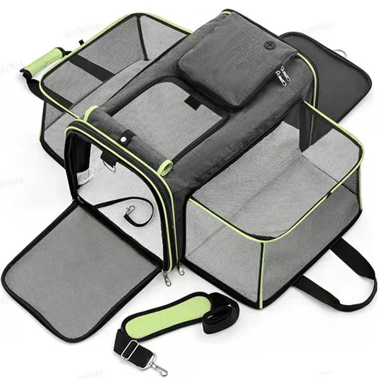 Foldable Large Capacity Pet Carrier Bag – Breathable Expandable Cat & Small Dog Travel Tote