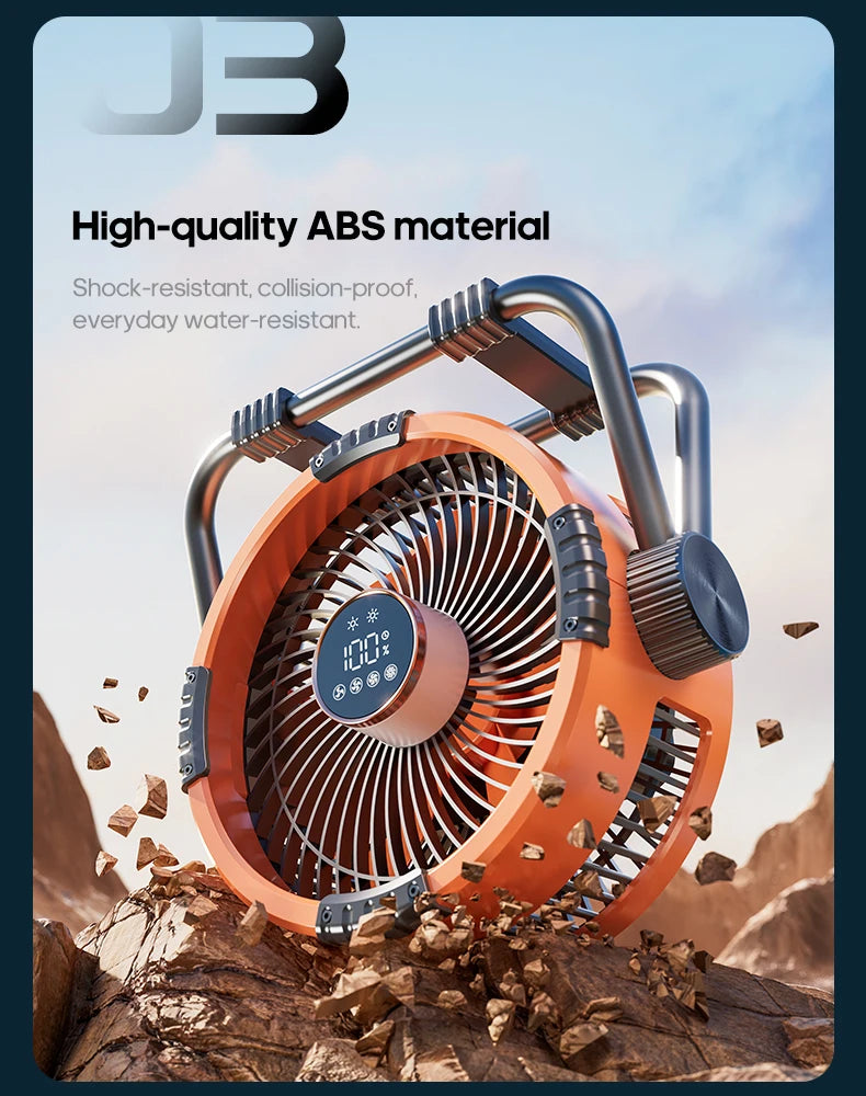 6-in-1 Outdoor Camping Fan – 20000mAh Rechargeable Ceiling & Desktop Fan with LED Light, Hook & Wireless Operation