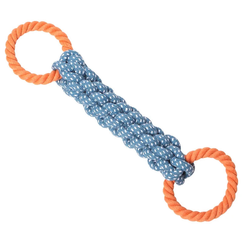 Double-Ring Chewable Cotton Knot Dog Toy – Durable Braided Rope for Teething & Dental Cleaning
