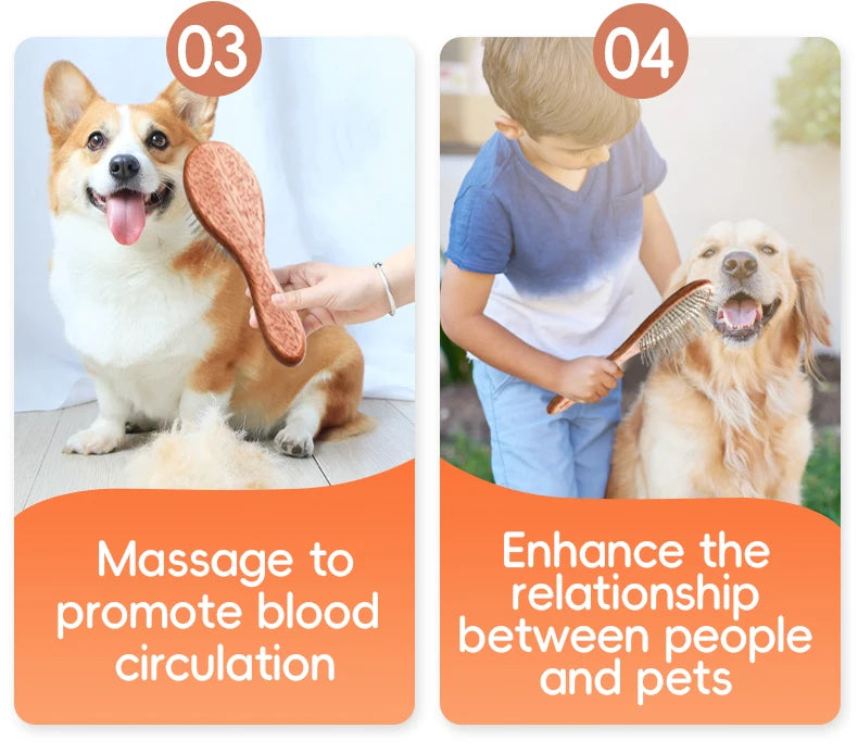 Fenice Wooden Handle Pet Comb – Professional Dog & Cat Grooming Hair Remover Brush