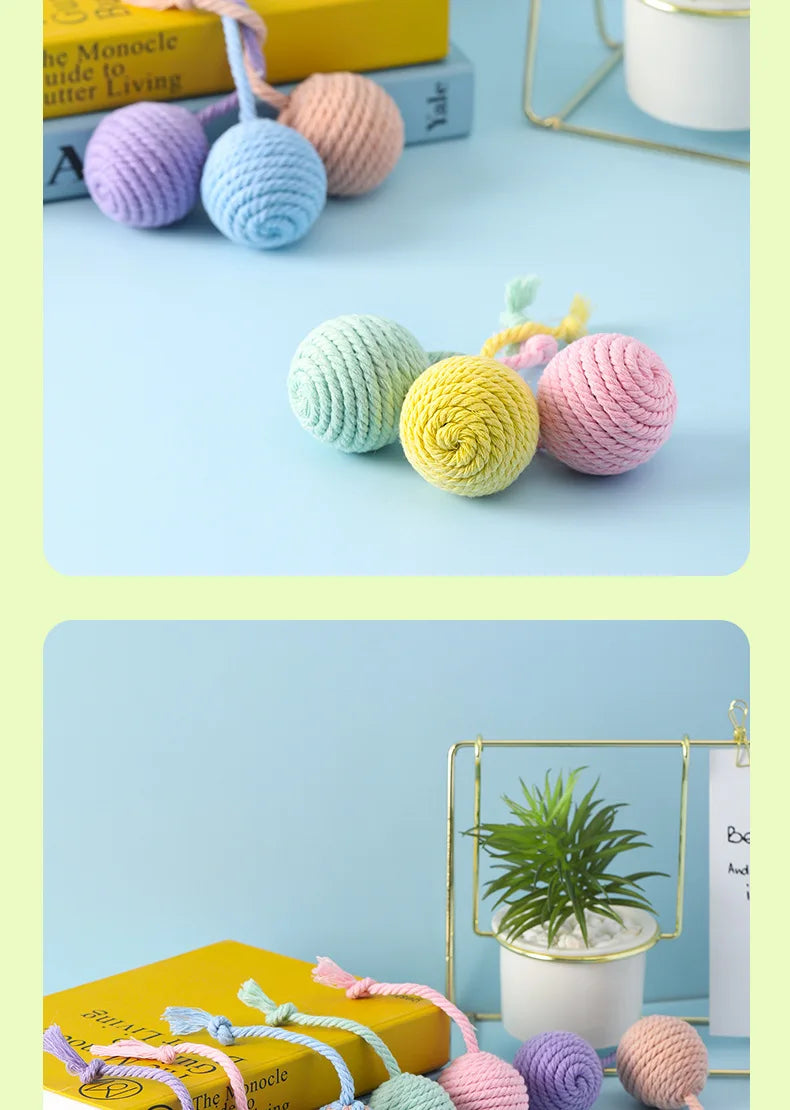 Colorful Cotton Rope Weave Ball – Interactive Teaser & Chew Toy for Cats & Dogs