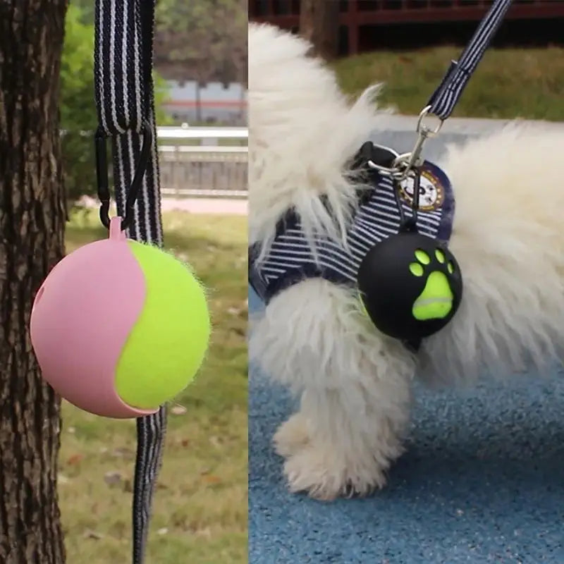 QXNB Tennis Ball Holder with Dog Leash Attachment – Hands-Free Pet Ball Cover Holder for Walks & Training