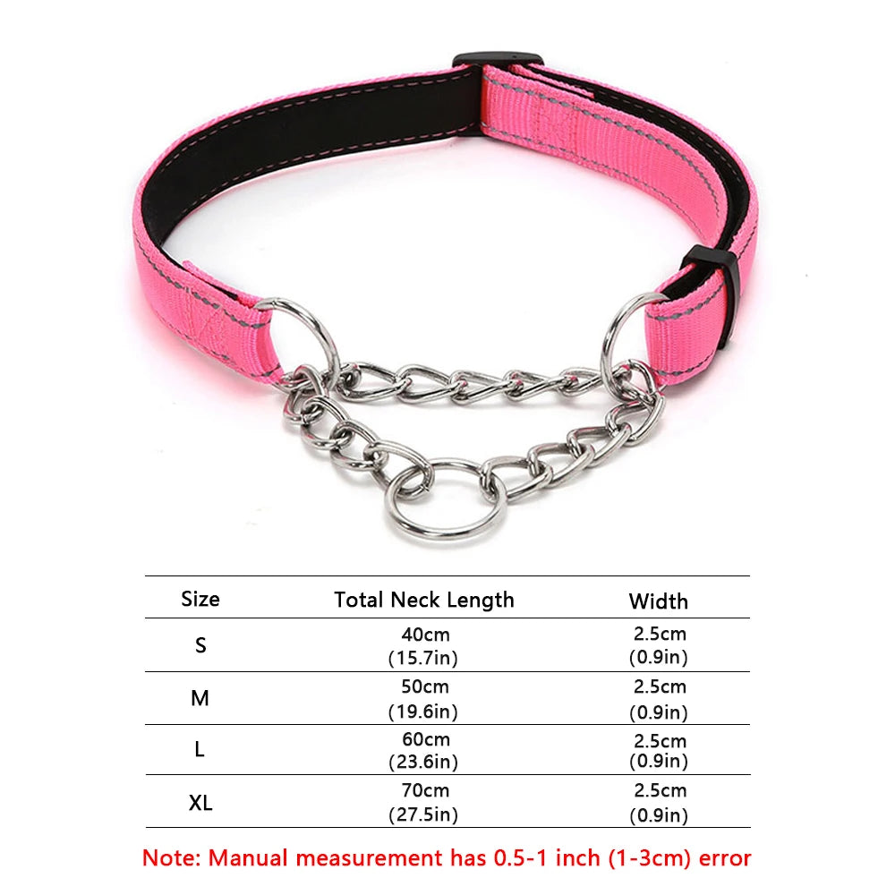 Reflective Martingale Dog Collar with Stainless Steel Chain – No Pull Training Collar for Small, Medium & Large Dogs