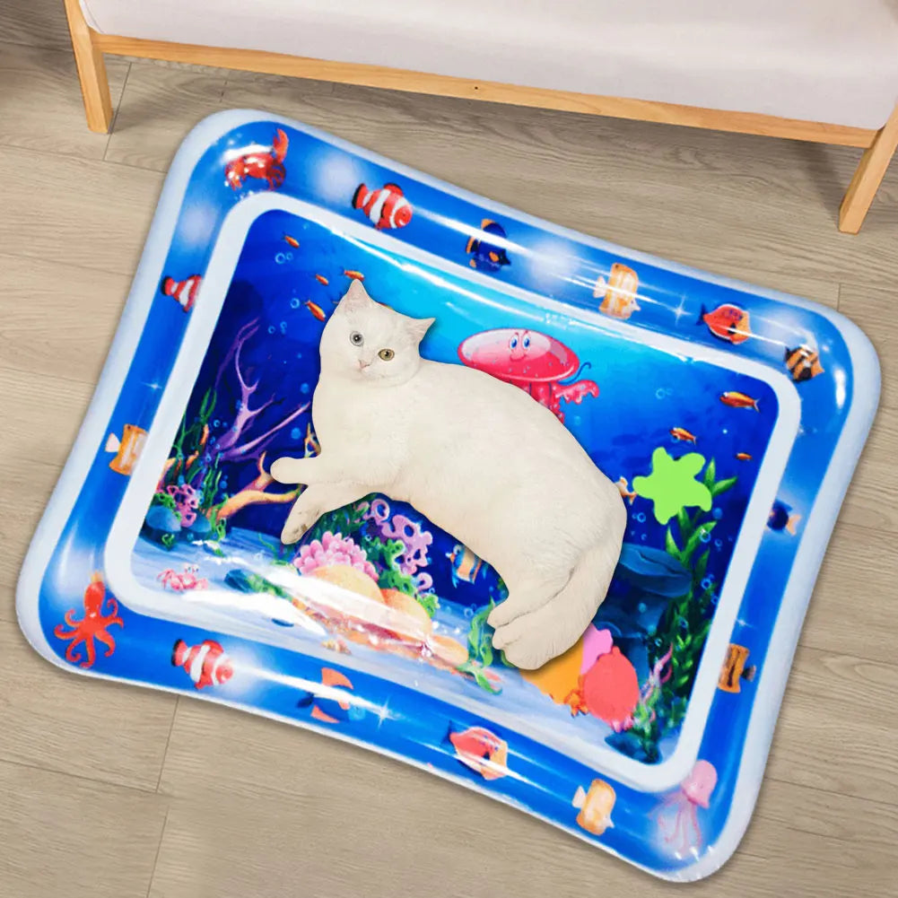 Inflatable Water Sensory Play Mat for Cats & Dogs – Ocean Theme Pet Playmat with Floating Fish Toys