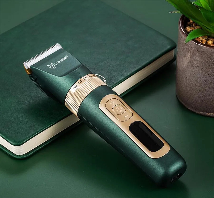 LANGBA USB Rechargeable Pet Hair Trimmer – LCD Display Grooming Clippers for Dogs &