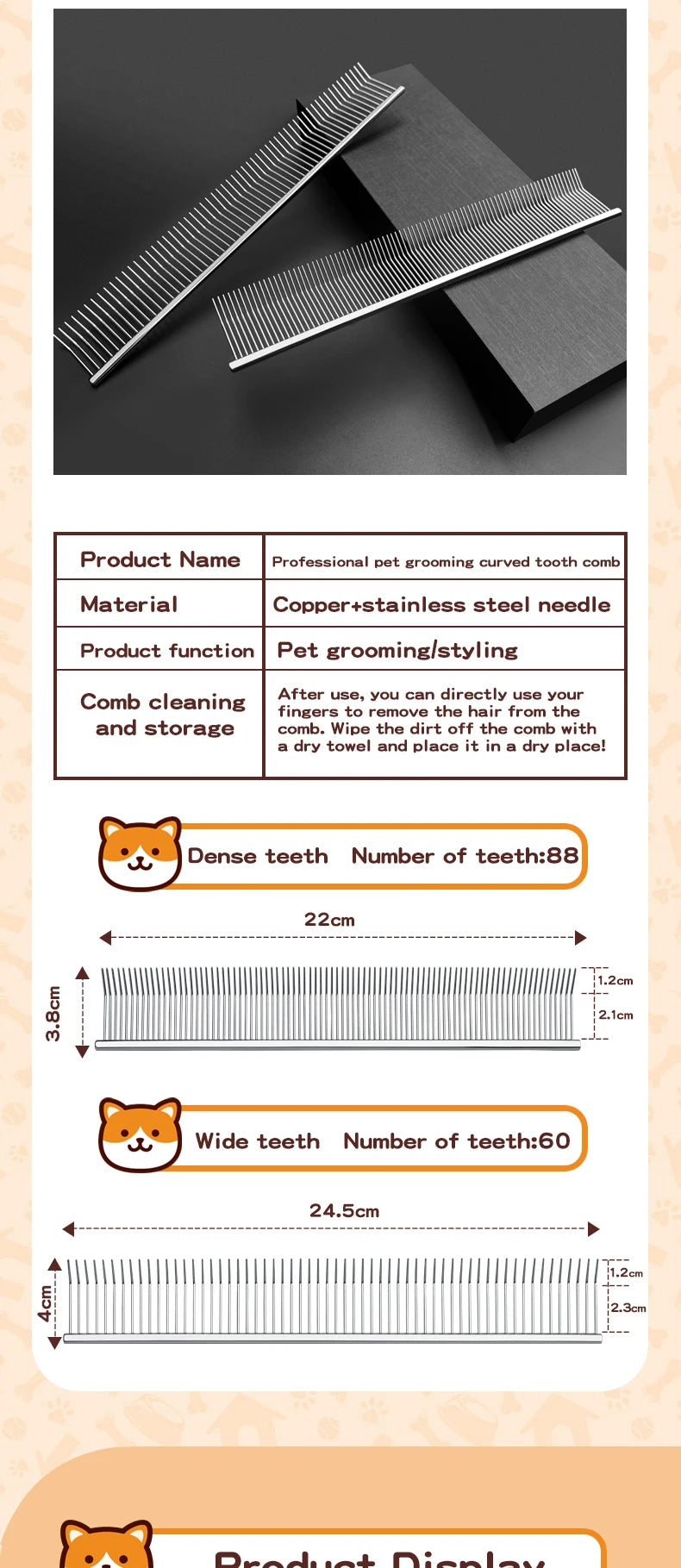 Curved Hook Pet Grooming Comb – Deep Deshedding & Fluffing Tool with Curved Teeth for Dogs & Cats