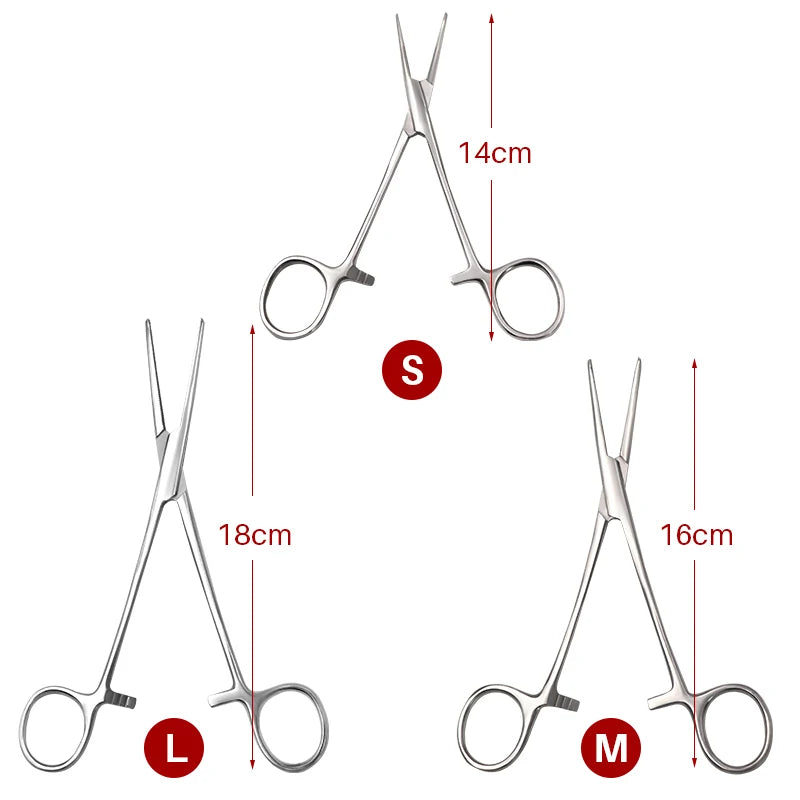 Stainless Steel Hemostatic Clamp Forceps – 18cm/16cm/14cm Straight & Curved Tips Surgical Tools