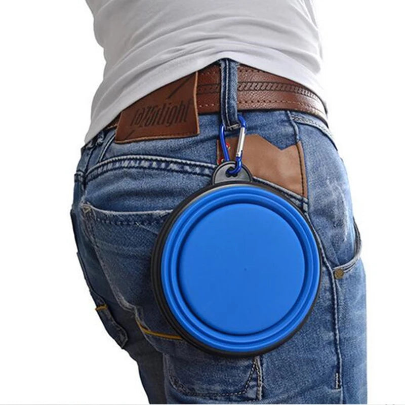 🐶 Folding Portable Silicone Dog Feeder Bowl – 2-in-1 Food & Water Dispenser with Carabiner